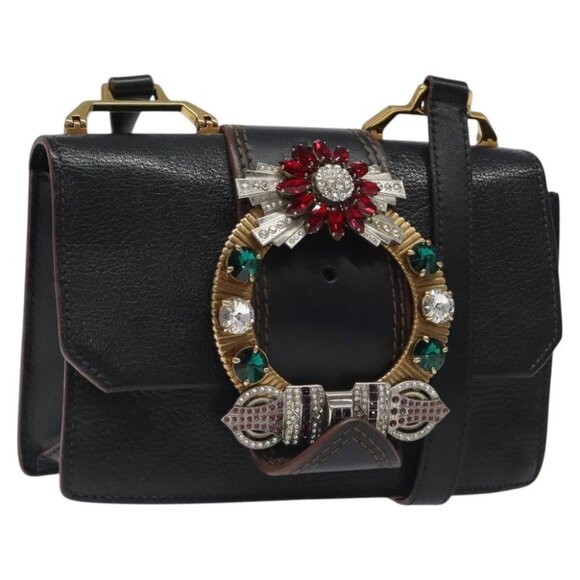 Miu Miu Shoulder Bag Leather Black Gold Auth MX101AV - Picture 1 of 16